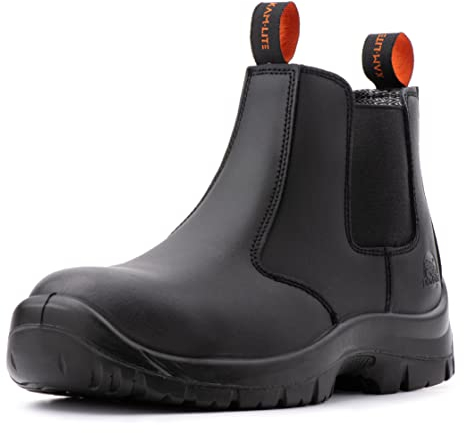 KAM-LITE - Scarpe antinfortunistiche da uomo S3, in pelle, con puntale in acciaio, antiscivolo e impermeabili, traspiranti, leggere, da lavoro, Nero , 42 EU