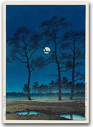 Vintage Posteria Poster Anschlag Bild Bilder 60x85 cm Wandbilder Schlafzimmer Vintage Deko Ohne Rahmen WandKunst Posters Moderne Zimmer Wand Kunst - Wintermond von Kawase Hasui