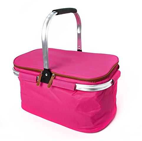 Kühlkorb Einkaufskorb Picknickkorb Isoliertasche Kühltasche Lunchtasche faltbar Thermo Einkaufstasche 23 Liter Cooler Bag pink