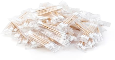 100 Stück Wattestäbchen, einzeln verpackter Wattestäbchen, einzeln verpackte, doppelte Spitze Holzstäbchen für Ohr, Make-up (4 Stück pro Beutel, 100 Beutel, doppeltes rundes Ende)