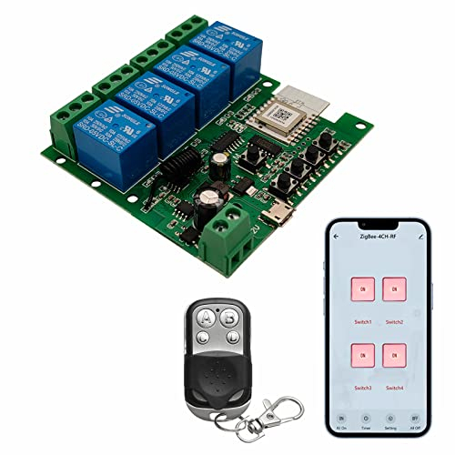 Newgoal Zigbee Tuya Smart 4 Kanal Smart Relaismodul mit 433RF Fernbedienung, USB 5V 7-32V Jog/Lock-Schalter, funktioniert mit Alexa Google Home (erfordert ZigBee Hub)