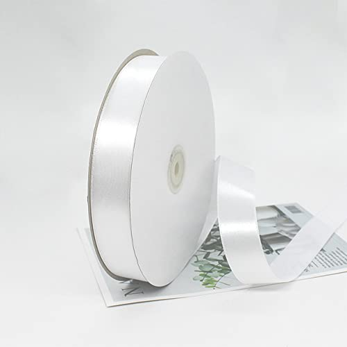 Ainmto 91m(100Yards) X 25mm Weiße Satinband,Geschenkband Schleifenband Weiß,Satin Bänder Breit,Stoffband für Hochzeit(1 Rollen)