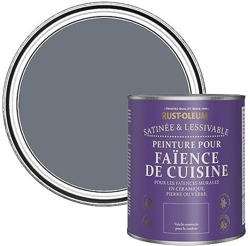 Rust-Oleum Peinture Grise Résistante à l'eau pour Faïence de Cuisine, Finition Satinée - Gris Marine 750ml