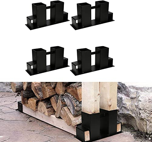 Tubiaz Holzstapelhilfe, 4er Set Schwarz Stabile Holz Stapelhilfe, Holzstapelhilfe Kaminholz Brennholz Kaminholzregal Brennholzstapelhilfe Stapelhilfe, Gestell Holz