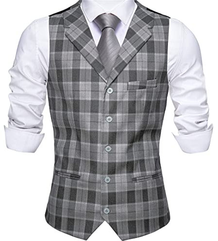 Men's Red Plaid Suit Vest Wool Blend V-Neck Collar 3 Pockets Tie Set Formal Casual Vest MD-2207-Tie Set XL