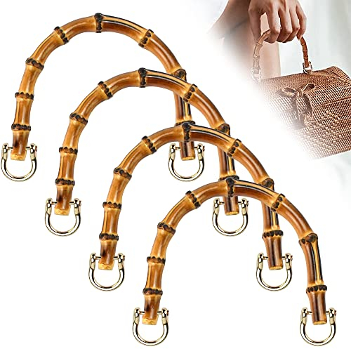 REFORUNG 4 Stück Taschengriffe Bambus Taschenhenkel 15.5cm Handtasche Griffe Bambus Handtaschengriffe U-Form Henkel für Taschen Ersatzgriffe Handtasche mit Goldenen Schnallen für Einkaufstasche