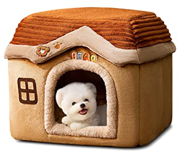 Galatée Katzenhöhlenbett, Warmes Und Gemütliches Plüsch -Katzenhaus, Weiches Haustierbett Für Kätzchen Und Welpe, Faltbares Katzenhöhlenhaus, Waschbares Hundebett(M, Braun)