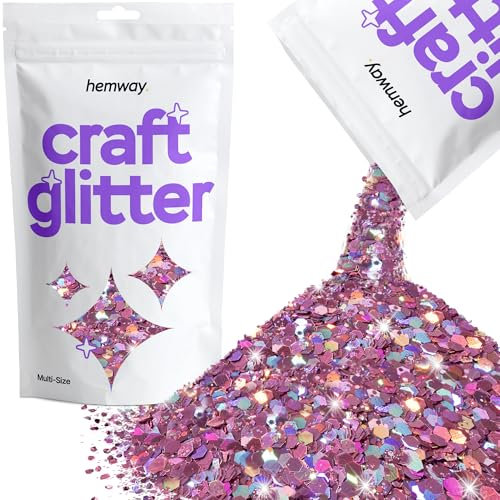Hemway Craft Glitter - Pink Holographic | 100g Multi Size Metallic Sequin Flakes for Resin & Epoxy Crafts | Supplies for Tumblers, Cards, Jewellery, Candle, Hair, Face, Body & Nail Art
