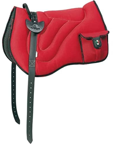 PIONEER Sella Cavallo in Air Mesh Resistente e Traspirante per Monta Naturale, Sella Equitazione Made in Italy Comfort, Bareback 60 x 45cm con Sottopancia Equitazione in Neoprene - Rosso