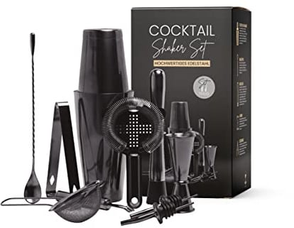 SHAKEIN Cocktail Set 12-teilig | Edles Cocktail Shaker Set in Space Grey | Großes Cocktail Mix Set | 750ml Boston Shaker aus Edelstahl | Cocktailshaker Barkeeper Set | Bar Zubehör Shaker Cocktail Set