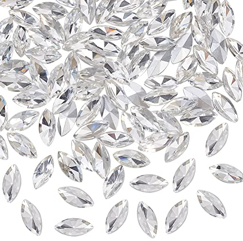 FINGERINSPIRE 100 Stück Pferdeauge Glas Strasssteine Edelsteine Spitz Strass 15x7x4mm Klare Juwelen Verzierungen mit versilberten Kristallen Strasssteine für Kostümherstellung DIY Handwerk