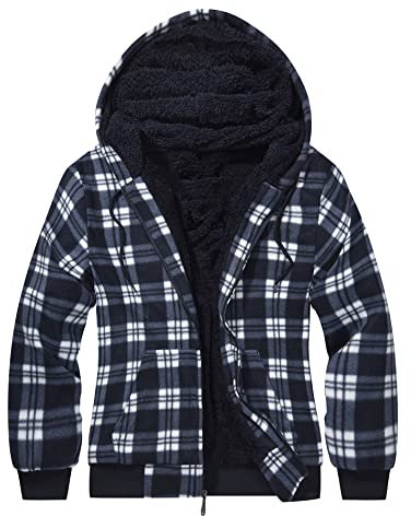 geeksport Fleecejacke Herren Sweatjacke Männer mit Kapuze Warme Kapuzenjacke Gefüttert Winterjacke Kariertes Hoodie mit ReißVerschluss, 0569-Marine Blau M