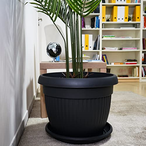 REPLOOD Vaso Ciotola in Resina con Diametro da 45 cm Con Sottovaso e Sgocciolatore Capacita' 45 Litri (Grigio)