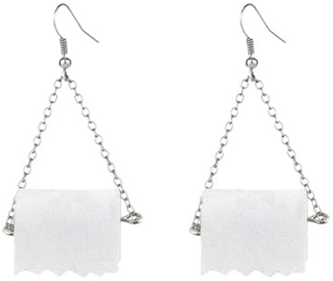 Sbyhbhyds Funny Roll Toilet Paper Silver Earrings Drop Dangle Ear Hook for Women Jewelry Creative Statement and Earrings for Women