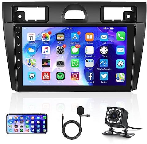 Android Autoradio per Ford Fiesta Mk VI 5 Mk5 2002-2008 con GPS Navi WiFi 9 Pollici Autoradio 2 Din con Mirror Link Bluetooth FM/RDS/USB/OBD/DAB+/DVR/EQ Controllo del Volante + Telecamera Posteriore