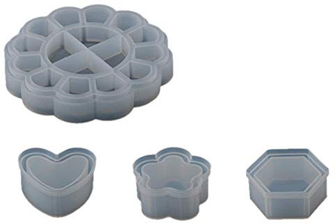 Bumdenuu Harzformen für 4 Schachteln aus Silikon, Formen für Schmuckbehälter, Formen aus Harz für Herzen, Formen für Schachteln mit 12 Steckplätzen/Blumen/Sechseckig