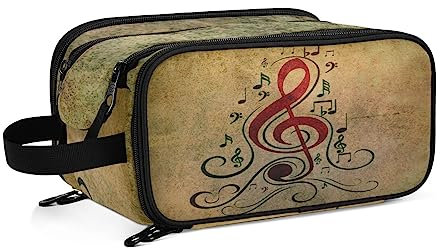 Kulturbeutel Vintage Musiknote Große Kosmetiktasche Kulturtasche Waschtasche Make Up Tasche Waschbeutel Schminktasche für Damen Mädchen