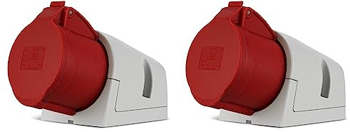REV CEE Steckdose, Starkstrom Steckdose, 400VAC, 32A, 5-polig, 3Ph + N + PE, IP44, rot (Packung mit 2)