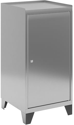 kaiserkraft | Edelstahl-Werkzeugschrank mit Stollenfüßen | mit 2 Fachböden | 1 Schublade 70 mm | HxBxT 1000 x 500 x 500 mm