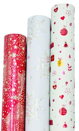 arkamii 3 Rollen Geschenkpapier 5 m x 70 cm Heißmetallpapier laminiert Weihnachtsmotiv (R16)
