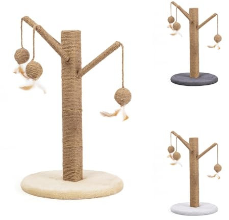 PATAM Albero Tiragraffi per Gatti Grandi e Piccoli con Palline Gioco Alto 56 cm, Happy Tree Beige
