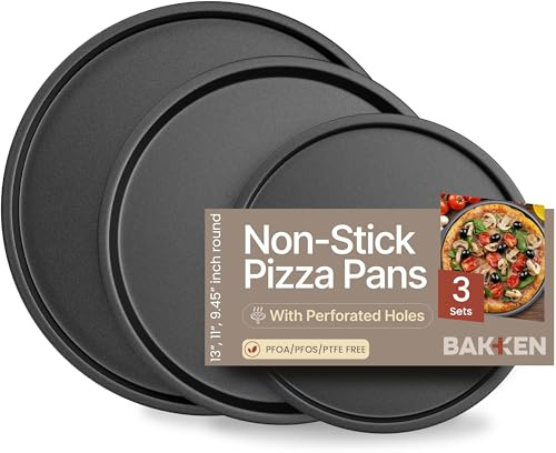 Bakken- Swiss Pizza Tray Set 3-Piece – Gray Coating, Non-Stick, Round Steel Pizza Pans - Dishwasher Safe, Premium Bakeware for Home Cooking