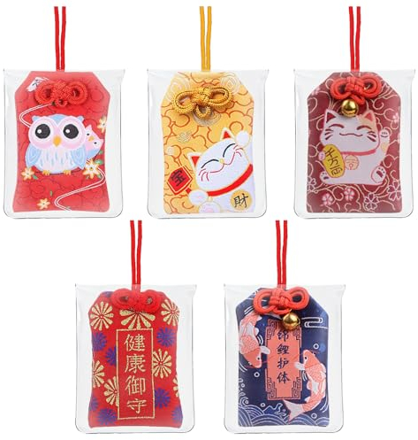 KRISFD Omamori Charms 5 Stück Glücksbringer Japanischer Omamori Glücksbringer Segen Tasche Anhänger Segen Tasche Japanisches Traditionelles Für Die Gesundheitskarriere Bildung Lieben Reichtum
