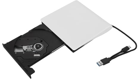 ciciglow External DVD Drive, USB 3.0 Typle C CD/DVD +/‑RW Drive Optical Disk Drive CD Player DVD Burner for Laptop, Desktop, Computer, Netbook (White)