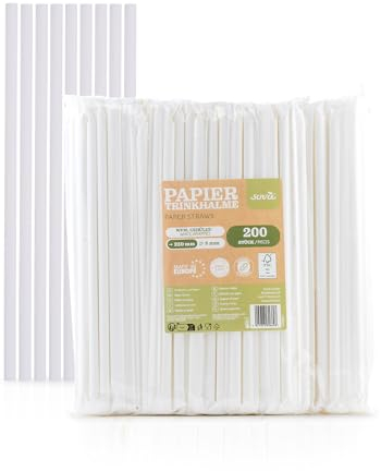 Mank Umweltfreundliche Papiertrinkhalme, Papphalme für Partys & Hochzeiten Papierstrohhhalme in recycelbarem Folienbeutel, Strohhalme (150, Weiß, einzeln gehüllt, Ø 8 mm / 23 cm)