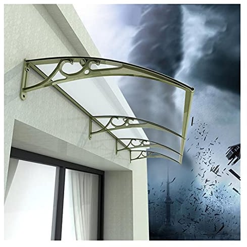Door Window Awning, Over Door Canopy Porch Front Rain Cover Polycarbonate Rain Shelter Mechanical Arc Design Aluminum Alloy Bracket Strong Bearing Capacity (Color : Clear, Size : 120x300cm) (Clea