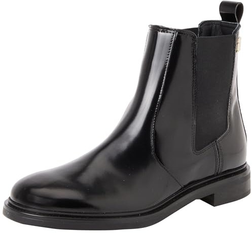 Tommy Hilfiger Donna Stivaletti Chelsea Abrasivato Leather Lucidi, Nero (Black), 37
