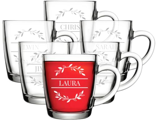 polar-effekt Teetasse aus Glas 340 ml 6 Stück mit Gravur - Teeglas mit Henkel - für warme und kalte Getränke - spülmaschinenfest und BPA-Frei