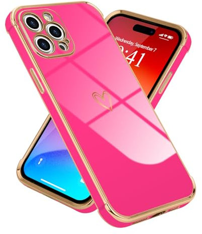 Micoden for iPhone 15 Pro Max Case Cute Heart Women Girls Silicne Design Case Fashion Plating Edge Ultra Thin Shockproof Protective Bumper Phone Case for iPhone 15 Pro Max Rose Red