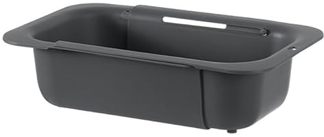 Colador Extensible Sobre Fregadero Ajustable de 34,5 a 48 cm, Plástico Gris Oscuro, Escurridor de Pasta, Lavado de Verduras y Frutas