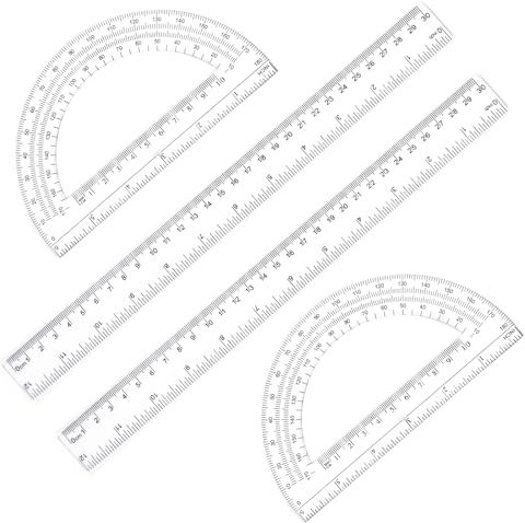 PEOVLVN Set di 4 goniometri e righelli, righello in plastica da 30,5 cm e goniometro in plastica trasparente da 15,2 cm, set per geometria matematica, scuola, casa, ufficio, forniture per disegno,