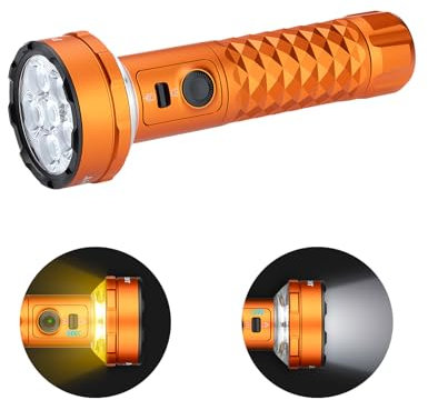 OLIGHT Prowess LED Taschenlampe mit Bidirektionalem Licht, 5000 Lumen Kaltweiß-Lampe,245m Reichweite Wiederaufladbare Leuchte mit Holster und USB-C für Outdoor und Camping, IPX7 (Orange)