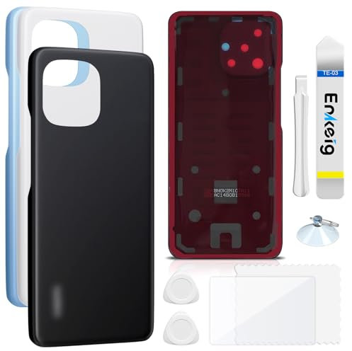 Enkeig Vitre arrière Remplacement pour Xiaomi Mi 11 Couvercle Batterie avec Kit Réparation (Noir)