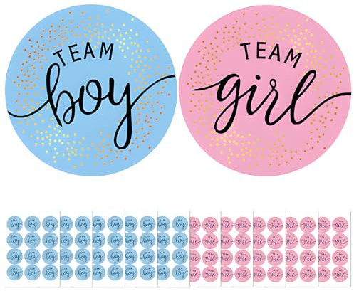 Gender Reveal Sticker Set, Gender Reveal party deko 120 pcs Team Boy&Team Girl Aufkleber mit Goldfolie Einladungen für Partyeinladungen und Abstimmungsspiele Reveal Partys(Pink Blau)