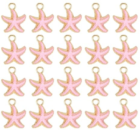 QUARKZMAN 20pz Ciondolo a Stella Marina, Ciondolo Placcato in Oro per Accessori Fai da Te per Telefoni Cellulari, Portachiavi, 17x14mm, Rosa