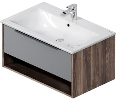 AM.PM Waschbeckenunterschrank Grau Hängend mit Waschbecken, Badezimmerschrank, Badmöbel Set für Badezimmer, Waschtischunterschrank mit 1 Schublade + offene Nische, 80 cm breit, Graphit matt