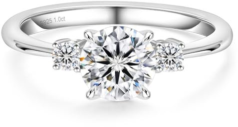 KRKC&CO Verlobungsring Damen Moissanite Ringe, 1 Karat Diamant Solitärring, VVS1 D Farbe, 925 Silber Weißgold Trauring Eheringe, Verlobung Verlöbnis Hochzeit Weihnachten Geschenk für Frau, 52 (16,5)
