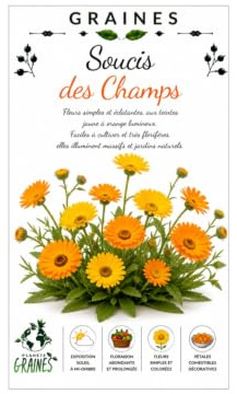 70 Graines de Souci des Champs (Calendula arvensis) - Plante Compagne Facile - Fleur Comestible et Mellifère, Orange Vif