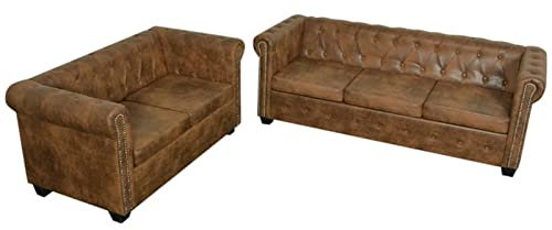 Sufrk Chesterfield-Sofas 2-Sitzer und 3-Sitzer Braun Schlafsessel Mit Bettfunktion Schlafsofa Klein