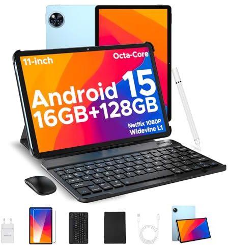 DOOGEE 2025 Tablet 11 Pulgada, U11 Andriod 15 Tablet con Teclado, 16GB RAM+128GB ROM(2TB TF) 8580mAh, Tablet para niños T606 Octa-Core, 7.9mm Cuerpo metálico, 13MP Camera, Widevine L1/Face ID/BT5.0