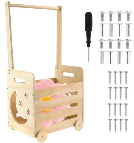 Baby Shower Crate Closet with Wheels Wooden Baby Basket with Handle Wood Baby Storage Crate Hamper Decorative Baby Clothes Rack for Shoes Books Baby Shower Pregnancy New Parent Gifts(Style F)