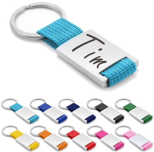 ibera gifts - Schlüsselanhänger personalisiert mit Namen und Gravur, Personalisierte Schlüsselanhänger mit Text Geschenke Mit Gravur für Freund, Freundin, Vatertag, Muttertag, Partner (Hell Blau)