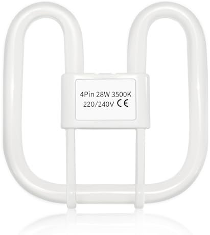 GR10q 4 Pin 28W 3500K Warm White, 2000LM, Very Large Size, DD Square CFL Compact Fluorescent 4 Pins Light Bulb, AC 220V, 4 Pin Flat Butterfly Bulb for Flush Ceiling Light, 1 PACK (Ballast should >28W)