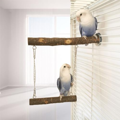 ZYYRSS Wooden Bird Swing Perch Toys, Parrots Cage Toys, Parakeet Parrot Swing Chewing Hanging Toys Bird Cage Toys for Small Parrots, Macaws, Parakeets, Conures, Cockatiel, Budgie