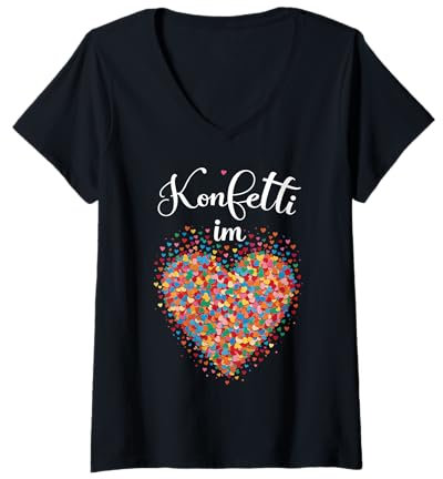 Damen KONFETTI IM HERZEN - KARNEVAL FASCHING FASTELOVEND T-Shirt mit V-Ausschnitt