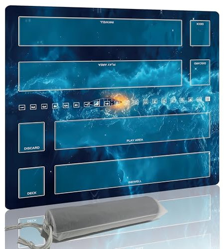 Playmat Compatible Lorcana with 2 Sets of Damage Counters & Professional Storage Bag, 24x24 Inches TCG Gaming Mat with Non-Slip Rubber and Zones for 2-Player (Blue)